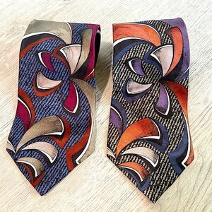 Chez Roffe New York Set of 2 100% Silk Abstract Print Navy & Red Neck Ties